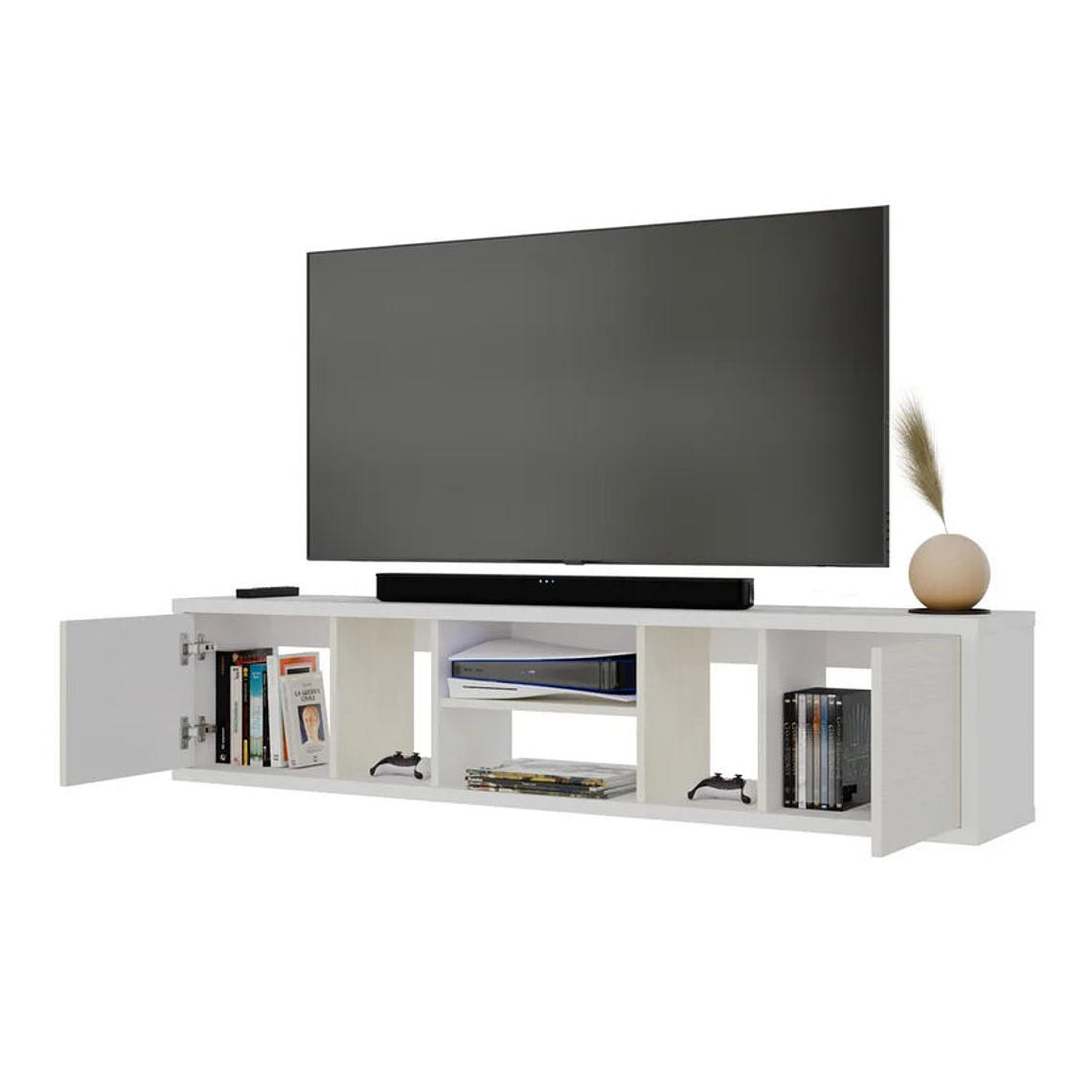 Mesa TV Flotante Ambar 35x160x30cm Blanco Niebla 5