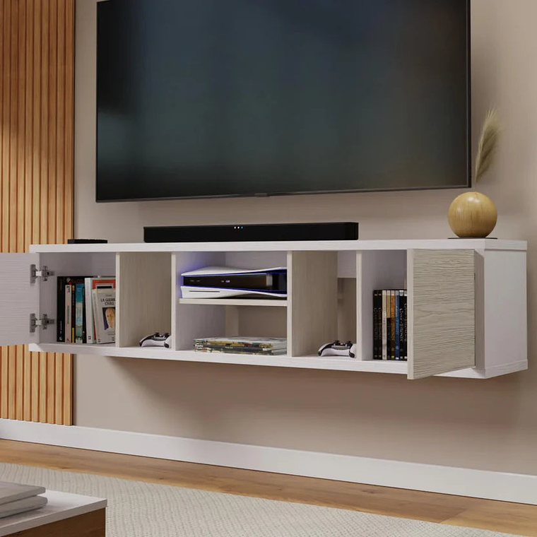 Mesa TV Flotante Ambar 35x160x30cm Blanco Niebla 6