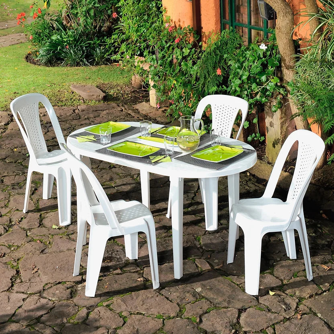 Mesa Ovalada Plástica Blanco 141x80x70 Cm 2