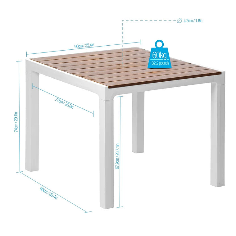 Mesa Cuadrada Plástico Maira Blanco 90x74x90 Cm 3