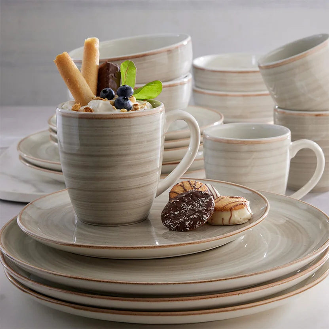 Vajilla Caoba Gris 4 Puestos 16 Piezas 4