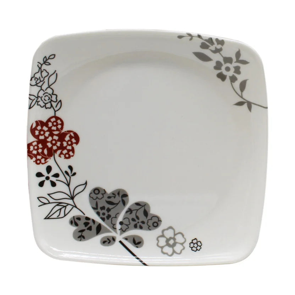 Vajilla Melamina Primavera Blanca Flores Cuadrada 16 Piezas 4 Puestos 1