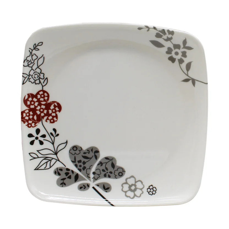 Vajilla Melamina Primavera Blanca Flores Cuadrada 16 Piezas 4 Puestos 1