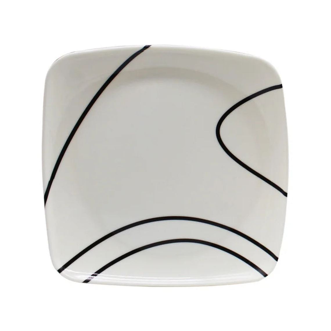 Vajilla Melamina Primavera Blanca Líneas Negras Cuadrada 16 Piezas 4 Puestos 3