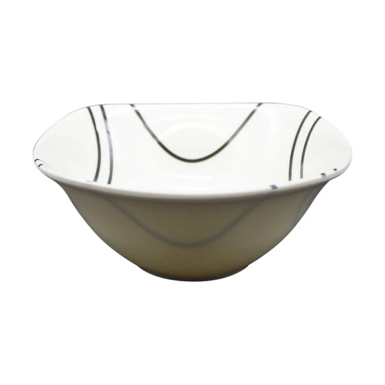 Vajilla Melamina Primavera Blanca Líneas Negras Cuadrada 16 Piezas 4 Puestos 4