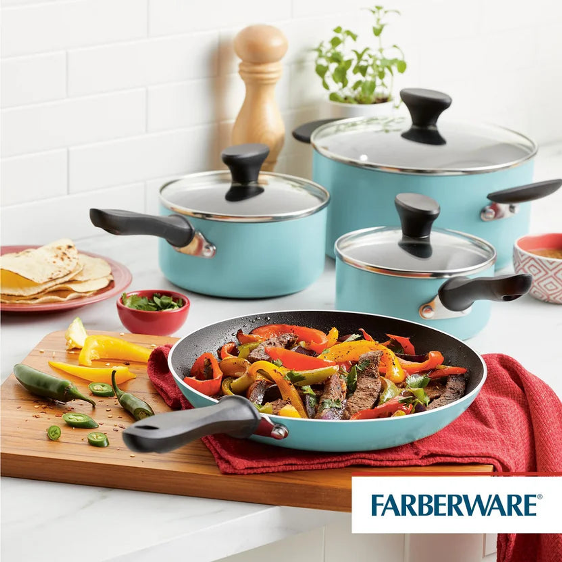 Juego de Ollas de 12 Piezas con Antiadherente Farberware Realiance Azul Aqua 3