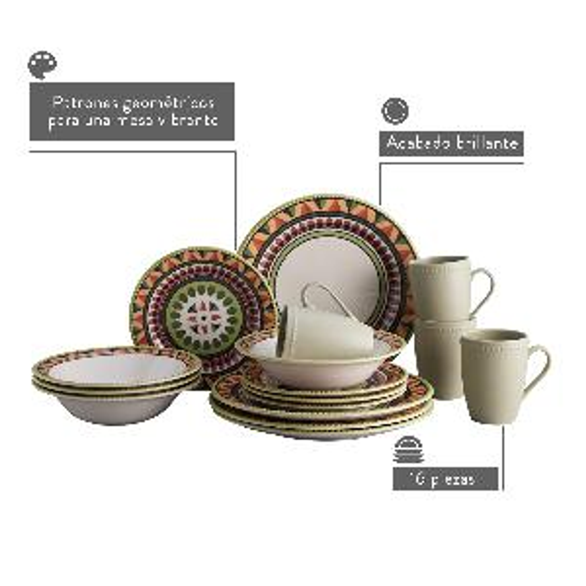 Vajilla Corona Étnica 4 Puestos 16 Piezas 2