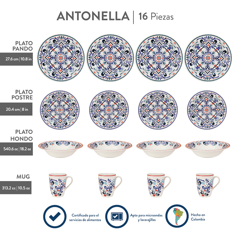 Vajilla Corona Antonella 4 puestos 16 piezas 3