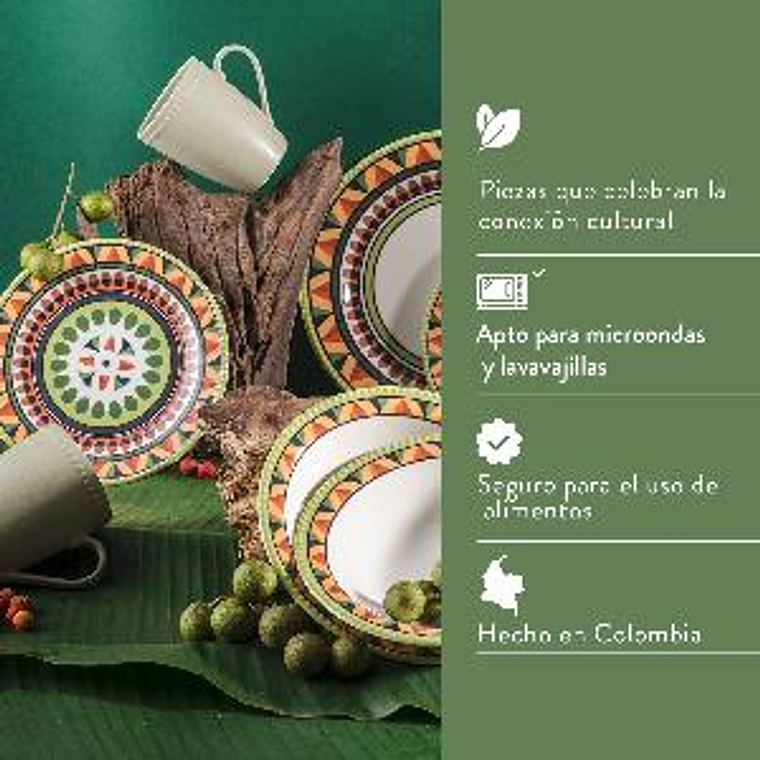 Vajilla Corona Étnica 4 Puestos 16 Piezas 3