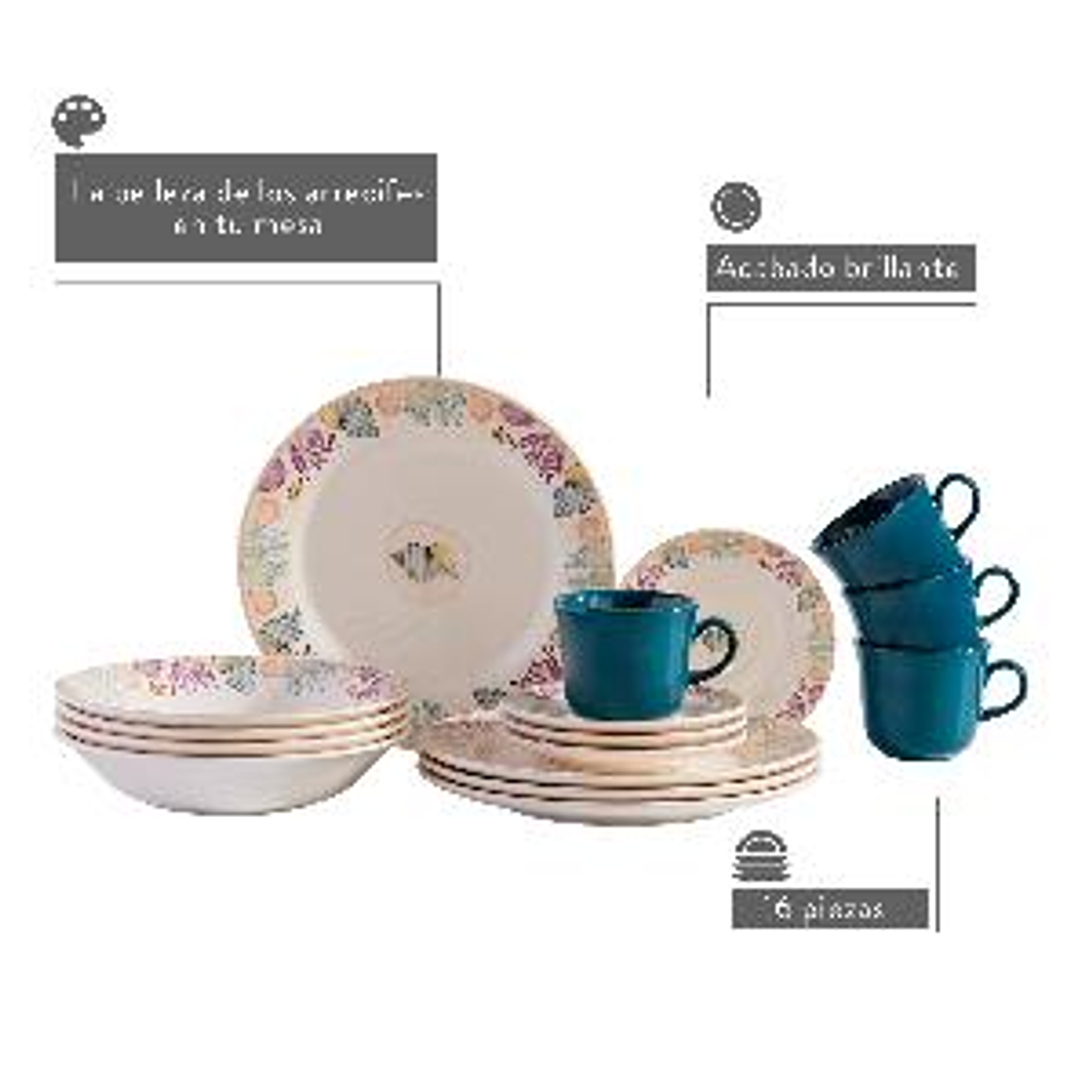 Vajilla Corona Bahari 4 puestos 16 piezas 2