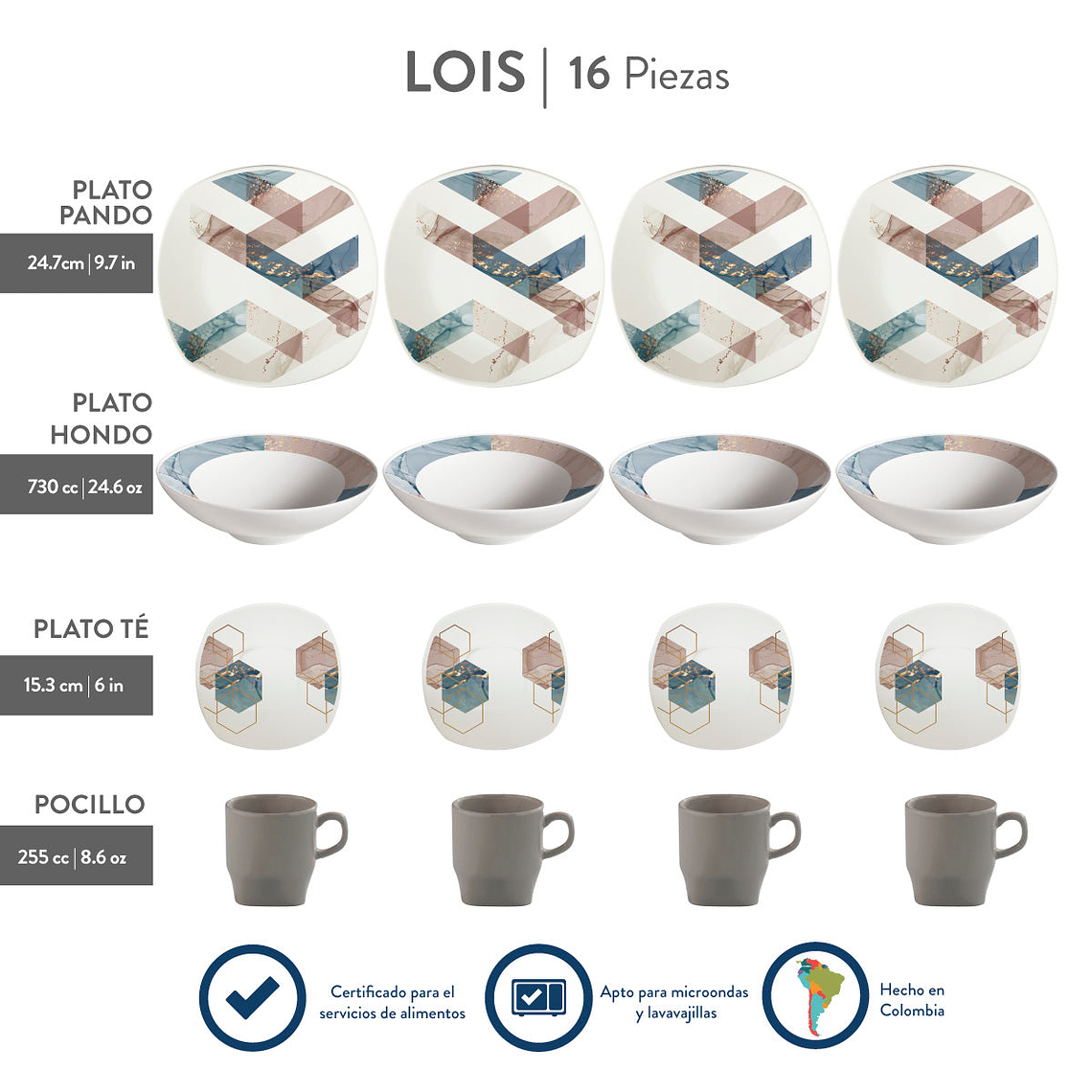 Vajilla Corona Lois 4 puestos 16 piezas 4