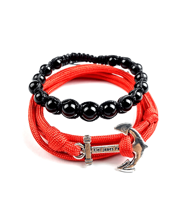 Pack Rojo y Negro Ancla + Pulsera Tejida