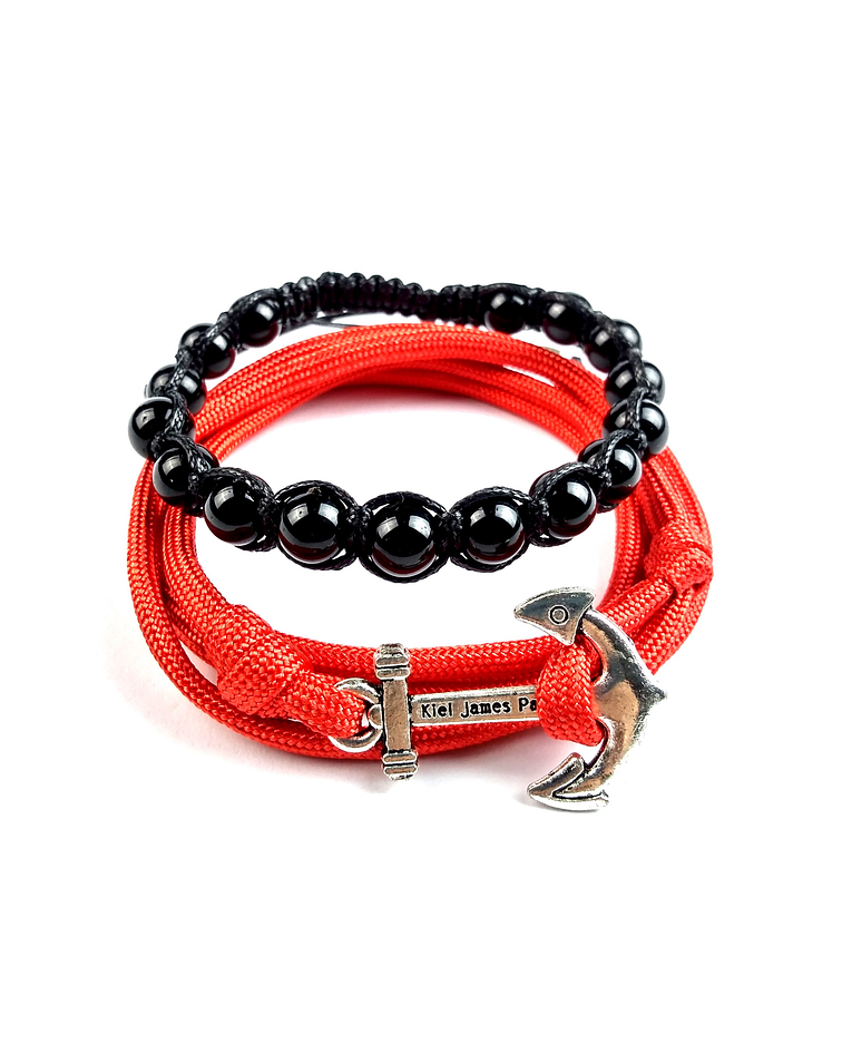 Pack Rojo y Negro Ancla + Pulsera Tejida