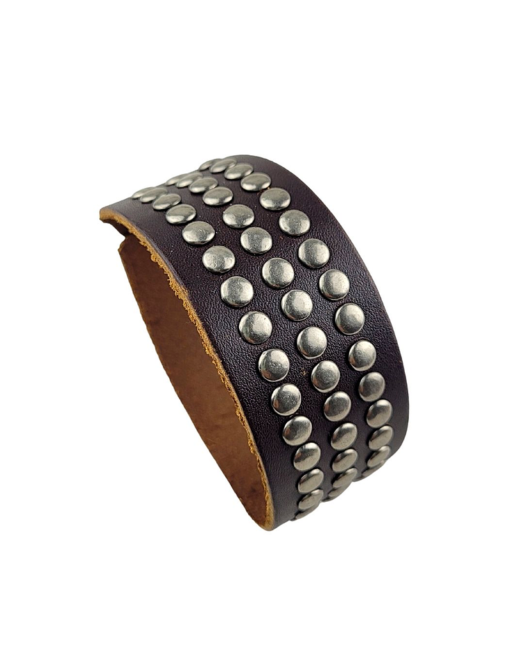 Brazalete Cuero Café Tachas Redondas