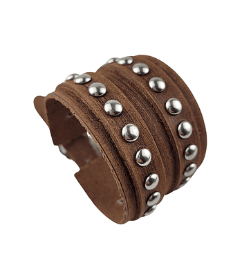 Brazalete Cuero Café Tachas Redondas