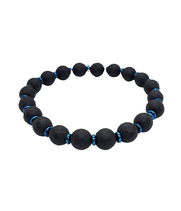 Pulsera Turmalina Facetada Hematita Azul