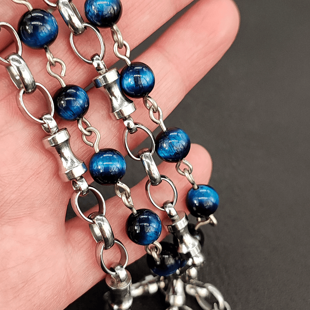 Wallet Chain Ojo de Tigre Azul Doble