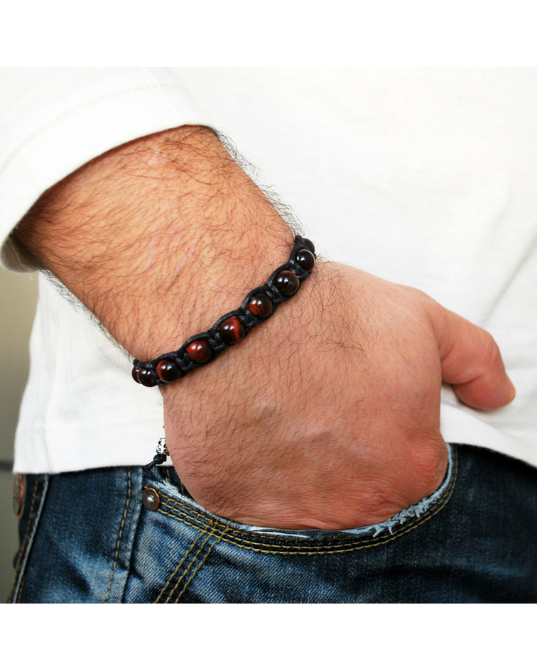 Pulsera Ojo De Tigre Rojo Brillante Tejido Completo