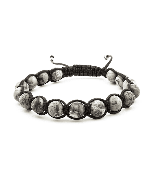 Pulsera Jaspe Gris Tejido Completo