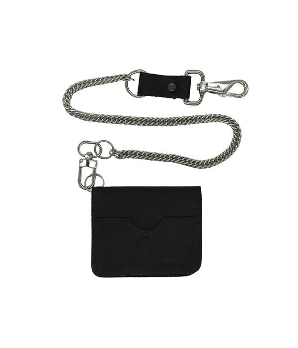 Billetera Leather Minimal Black con Cadena