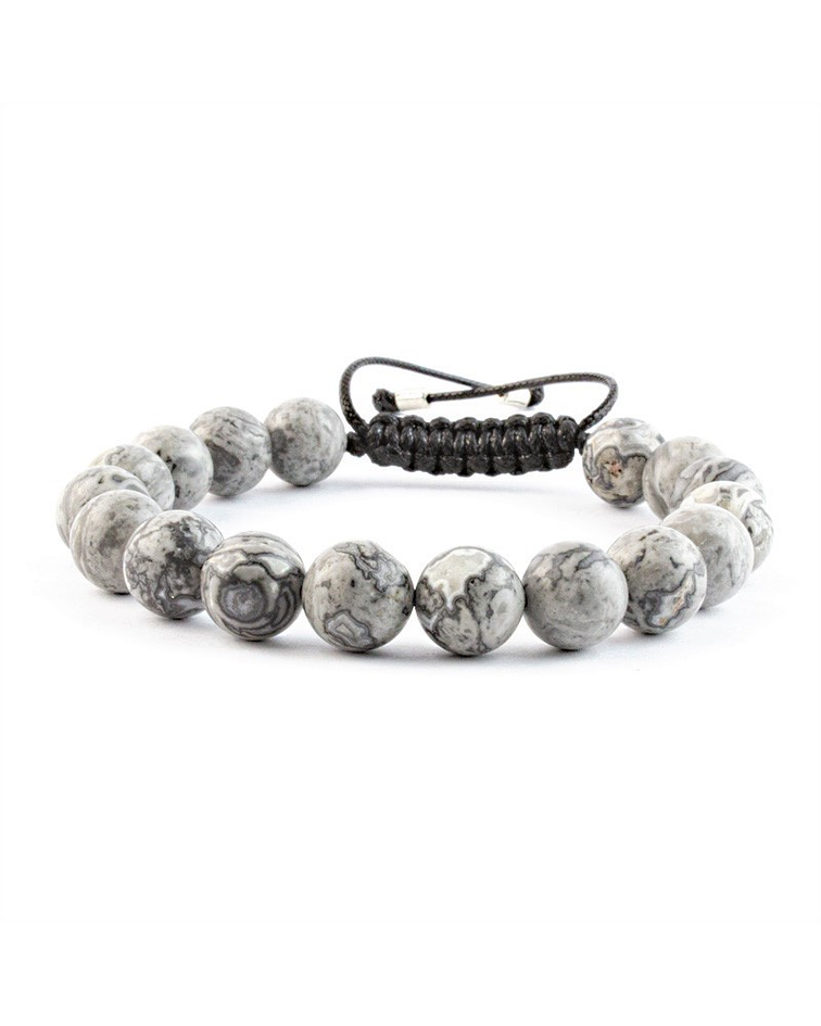 Pulsera Jaspe Gris Con Cierre Tejido