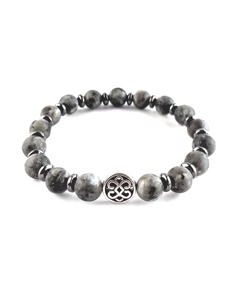 Pulsera Larvikita Mate con Hematita Nudo Celta