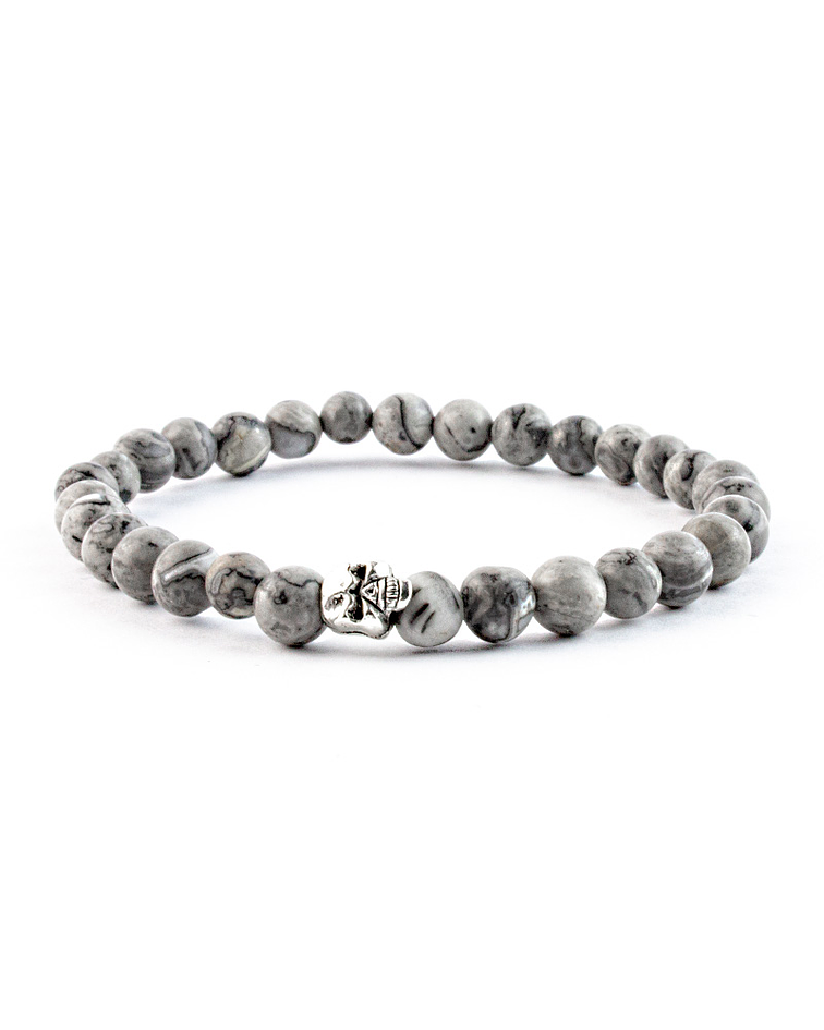 Pulsera Jaspe Gris Calavera Pequeña