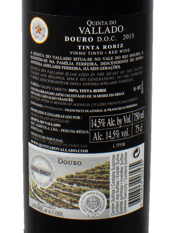 Quinta do Vallado Tinta Roriz 2015 (56,00€ / litro)