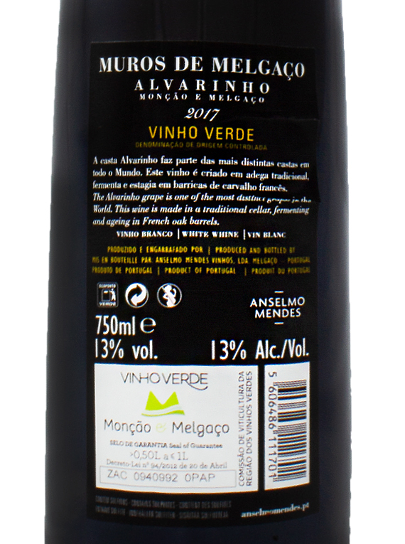 Anselmo Mendes Muros de Melgaço Alvarinho 2017 (21,33€ / litro)