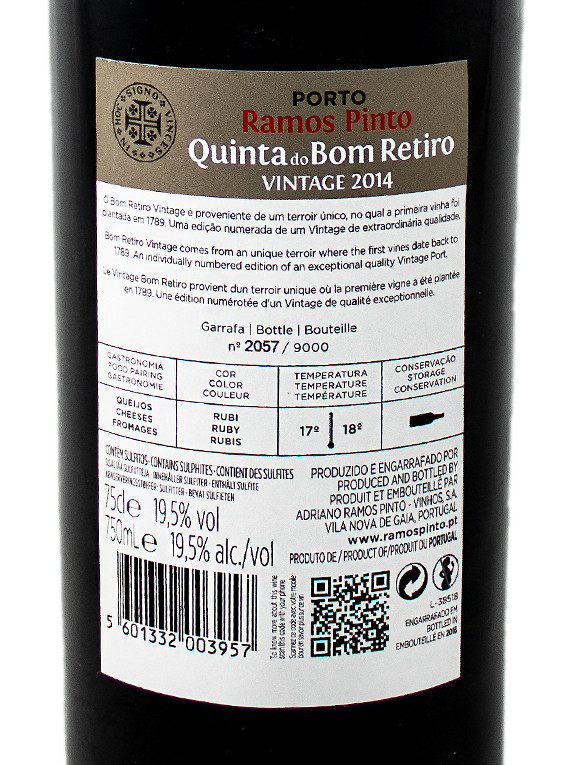 Ramos Pinto Bom Retiro 2014 Vintage Port (118,67€ / litro)