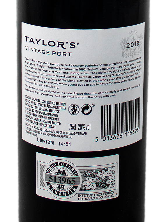 Taylor's Vintage 2016 (153,33€ / litro)