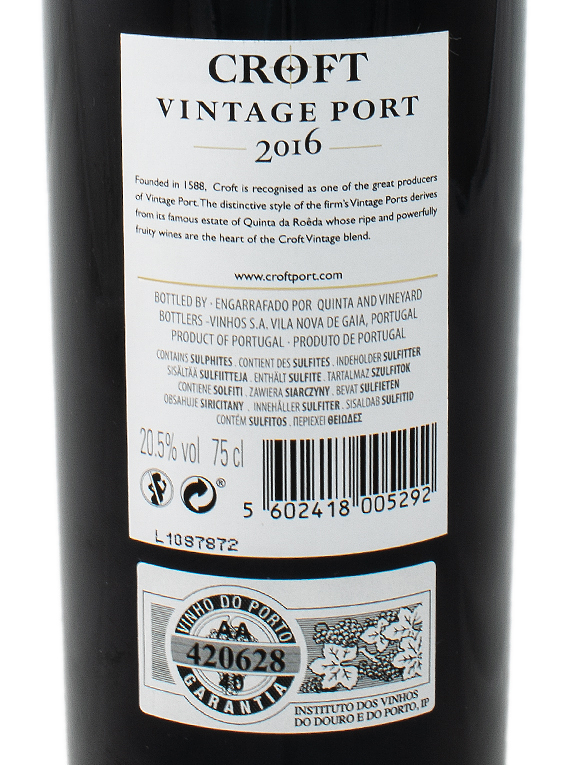 Croft Vintage Port 2016 (118,67€/ litro)