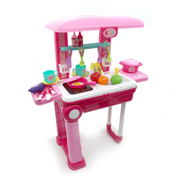 KITCHEN MALETA RODANTE 39 PIEZAS CON SONIDO Y LUCES LITTLE CHEF ROSA