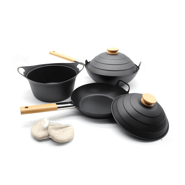 SET X6 PIEZAS  DE BATERIA ASIATICO WOK PREMIUM NEGRO