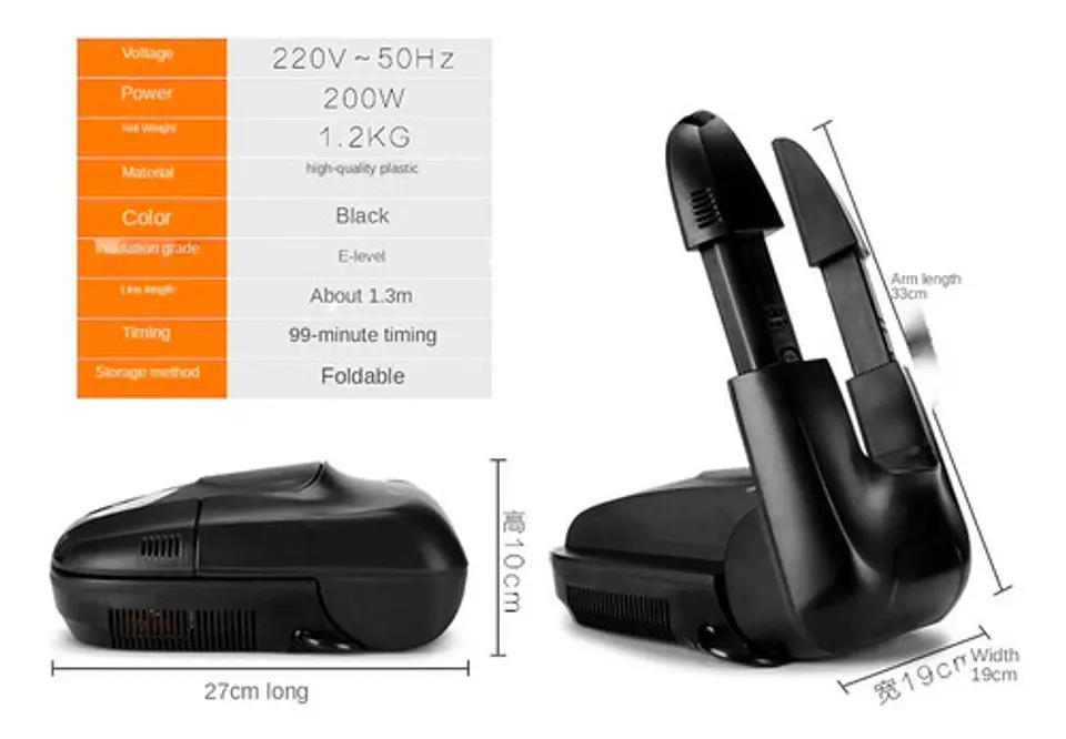 Secador Eléctrico Footwear Para Zapatos 1 Par Negro Compacto 4