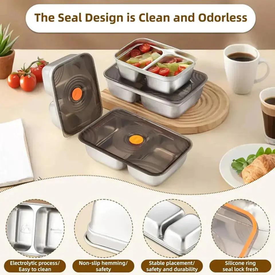 Set 4 Recipientes Herméticos Acero Inoxidable Lunch Box Coci 5