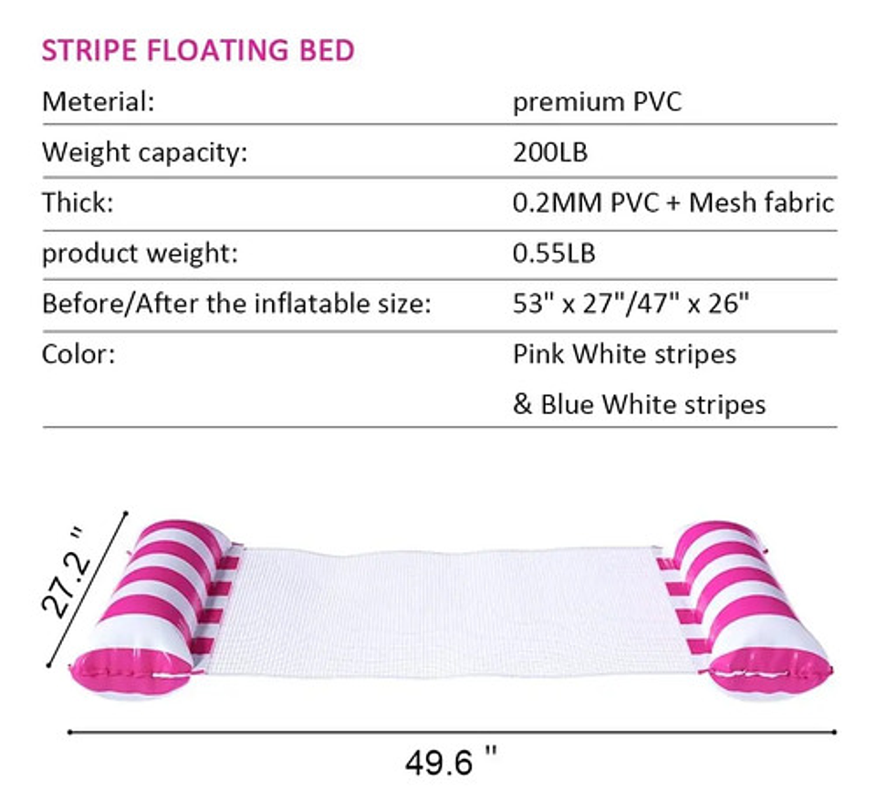 Flotador Hamaca De Agua Plástico Thek Colchón Inflable Para Adultos Al Azar 5