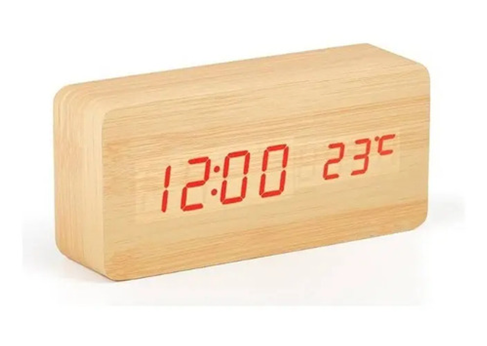 Reloj Despertador Multifunción Con Visualización  De Madera 1