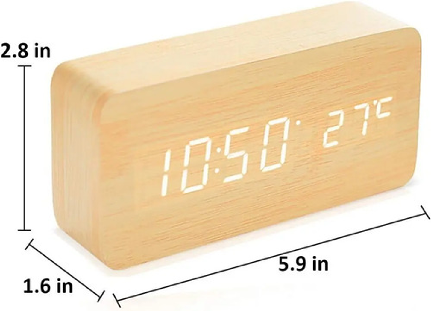 Reloj Despertador Multifunción Con Visualización  De Madera 2