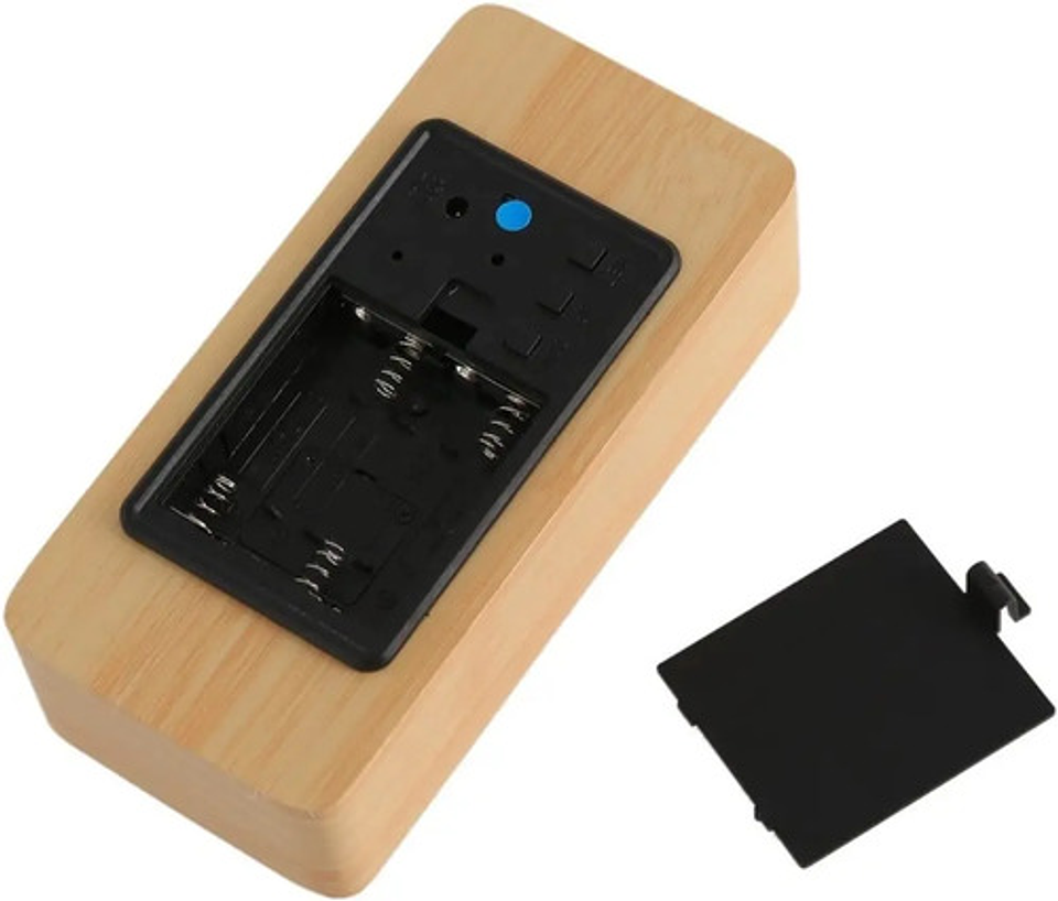 Reloj Despertador Multifunción Con Visualización  De Madera 5