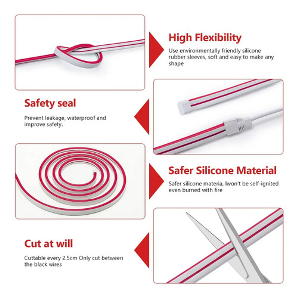 Hilo Tira Luz Neón Colores Led Conector 5m 49