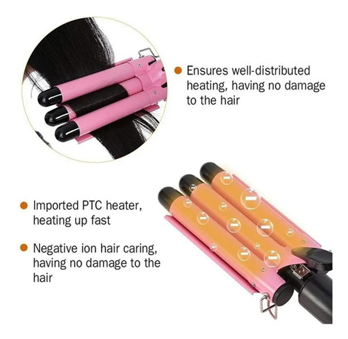 Rizador Ondulador Plancha  Para Cabello De 3 Tubos  5