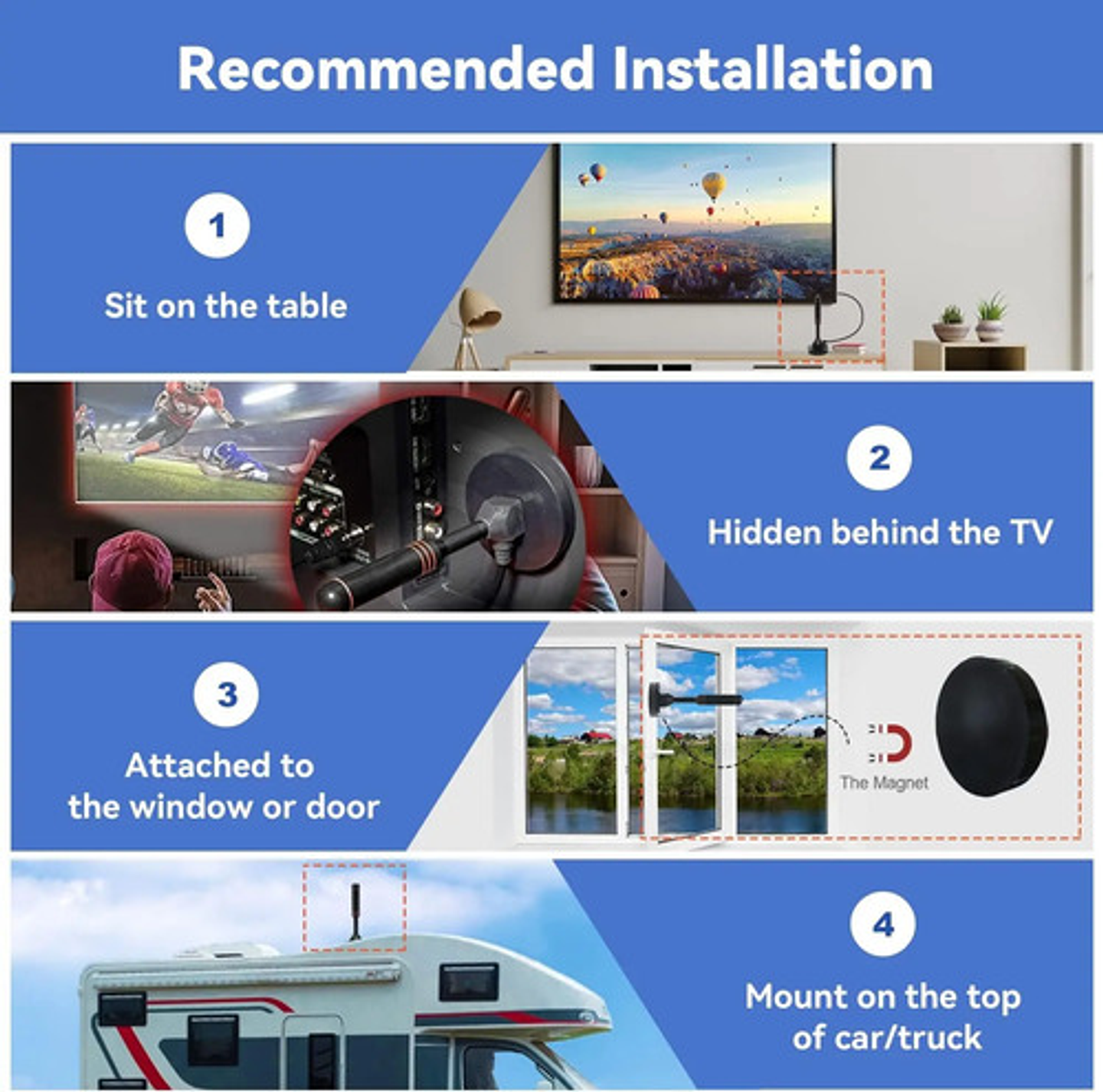 X2 Antena Hd Tv Digital Abierta Tvd Coaxial Con Iman 3