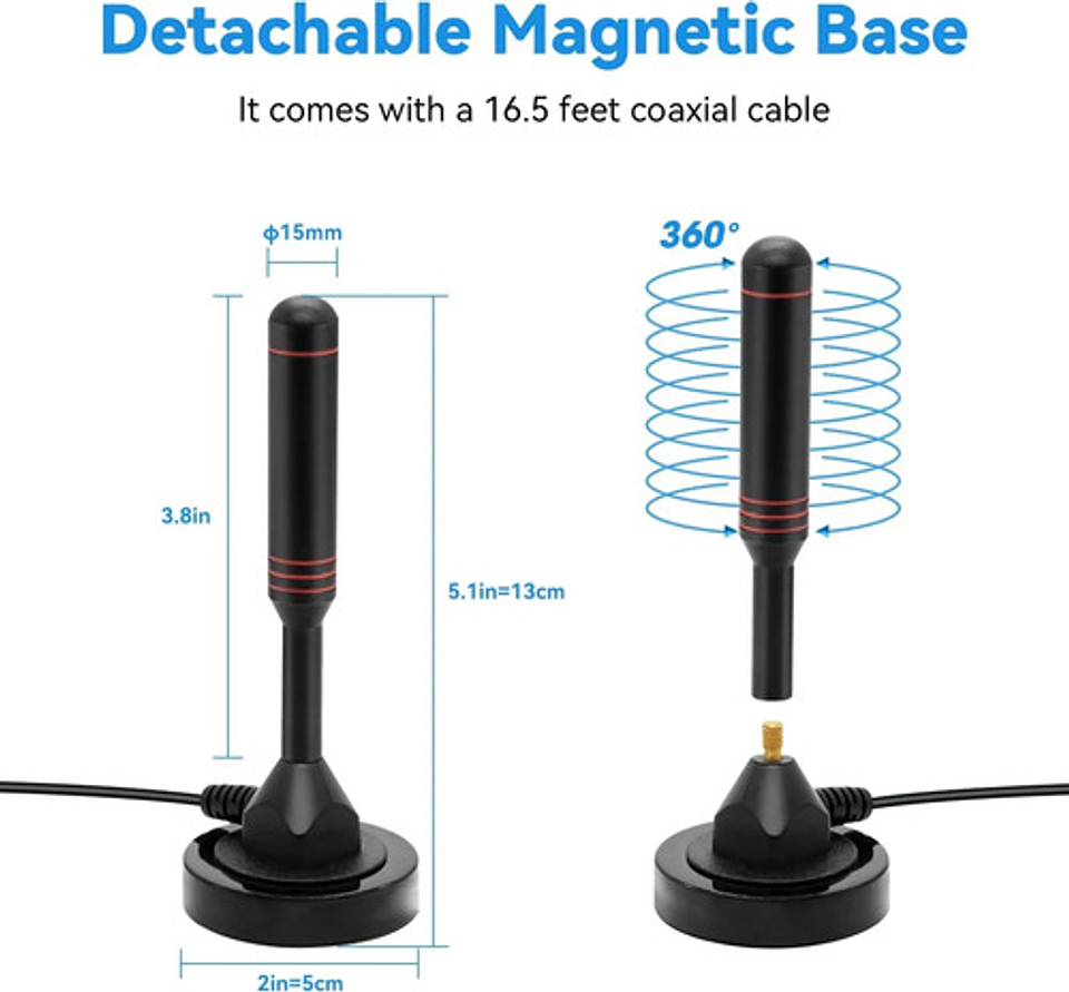 X2 Antena Hd Tv Digital Abierta Tvd Coaxial Con Iman 4