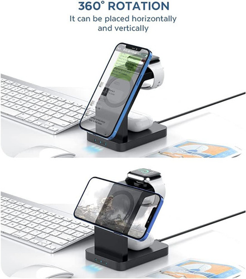 Cargador Inalámbrico 3 En 1 iPhone/ AirPods/ Apple Watch 8