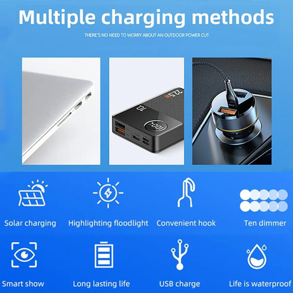 Linterna Led Recargable Mri Mx-518 Solar Camping Emergencia Blanca Blanco 8