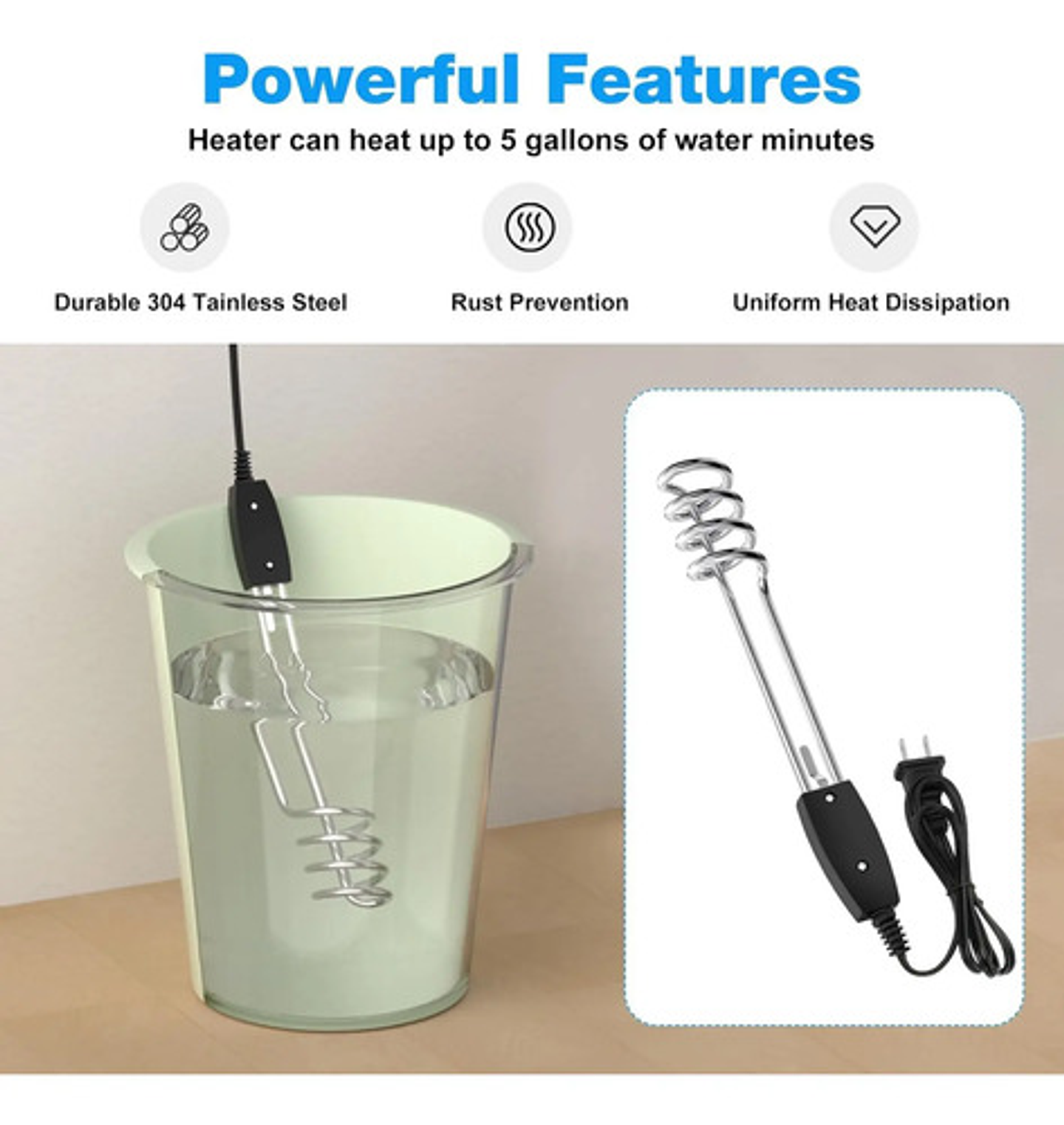 Calentador De Agua Portátil 1500w Aluminio 2