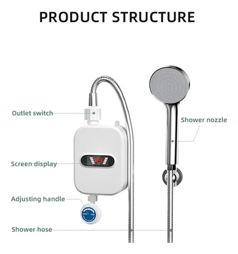Calentador De Agua Eléctrico + Ducha Sin Tanque Instantanea 6