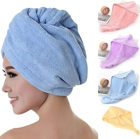 Gorro Toalla Turbante Microfibra Secar Cabello Rápido Con Botón Aicboutique Surtidos Liso