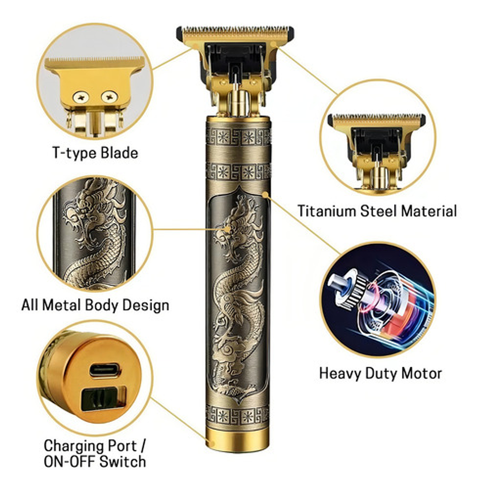 Cortadora De Cabello Profesional Cuchilla Ajustable En T Dorado 12